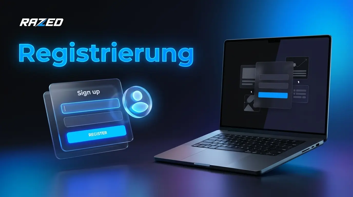 Registrierung bei Razed: Anmeldeformular auf dem Laptop