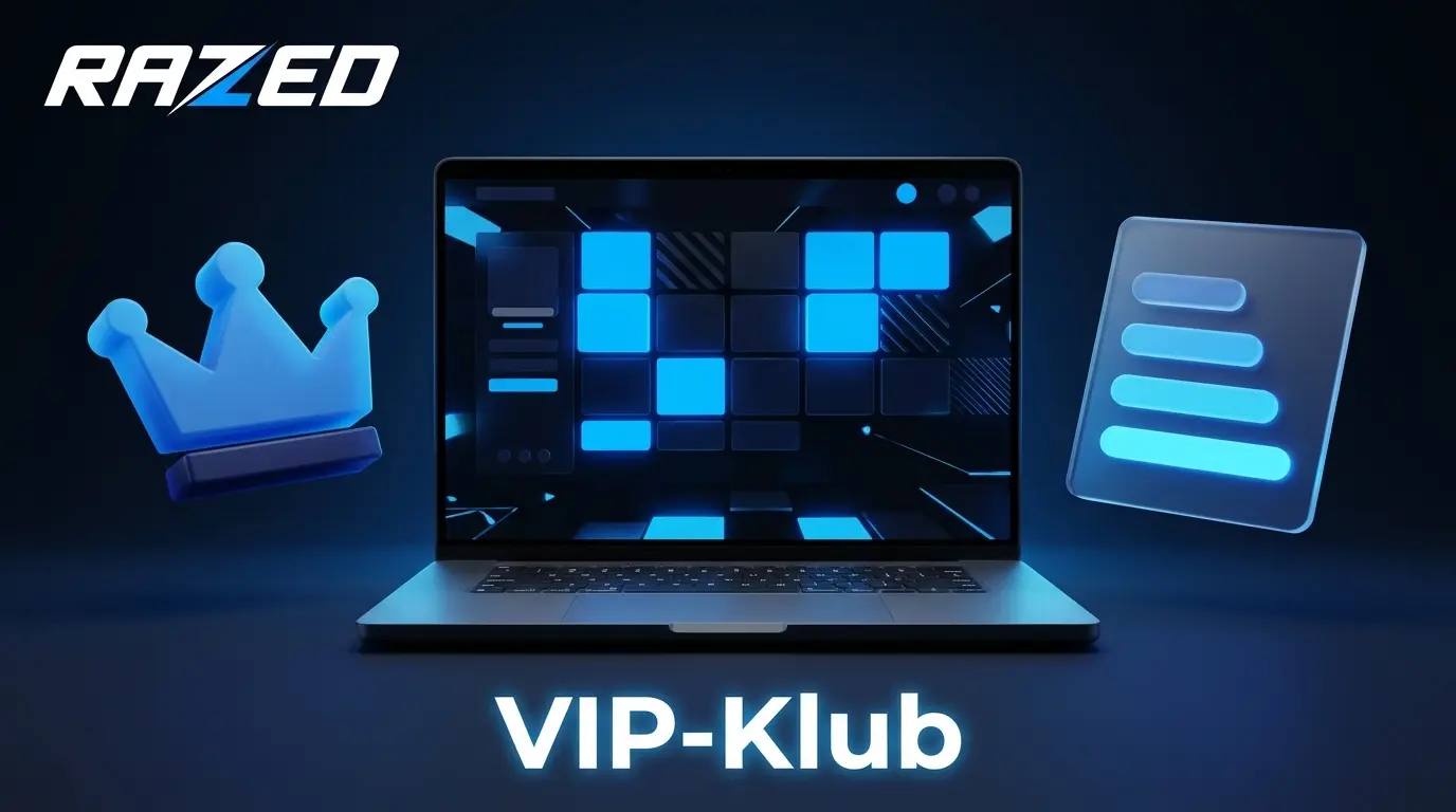Razed VIP-Klub: Krone und Stufenkarte auf dem Laptop
